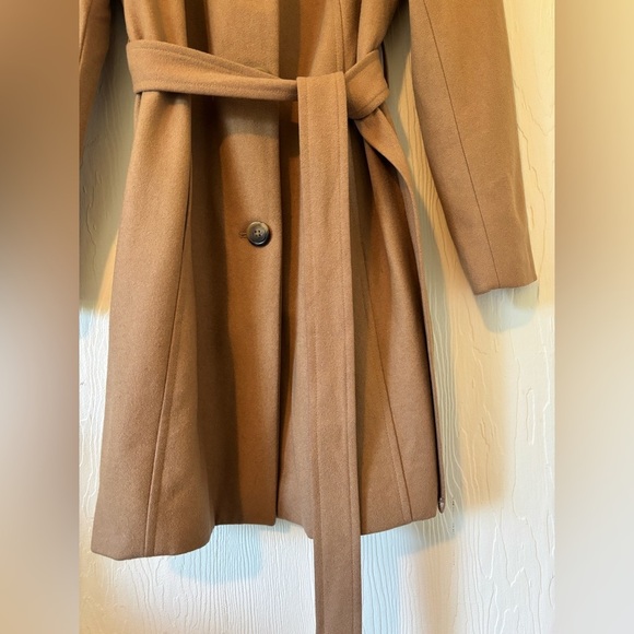 London Fog Wool Shawl Collared Camel Tan Belted Trench Coat - Picture 8 of 13